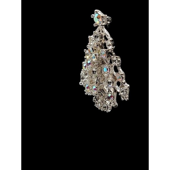 Aurora Borealis Christmas Tree Brooch Silver Tone Sparkling Prong Set Rhinestone - Picture 6 of 10